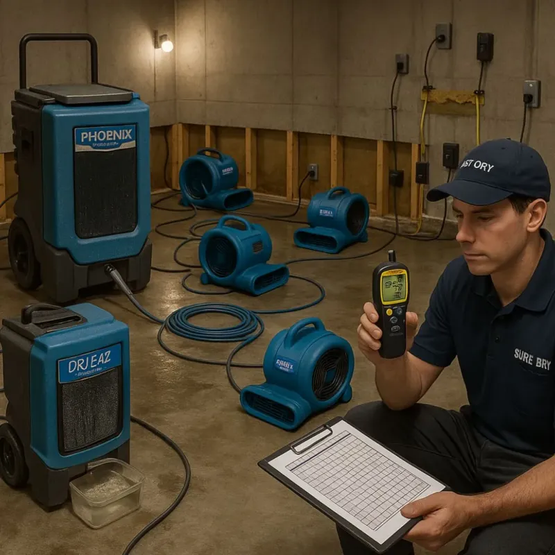 Structural Drying and Dehumidification process in East Pasadena, CA